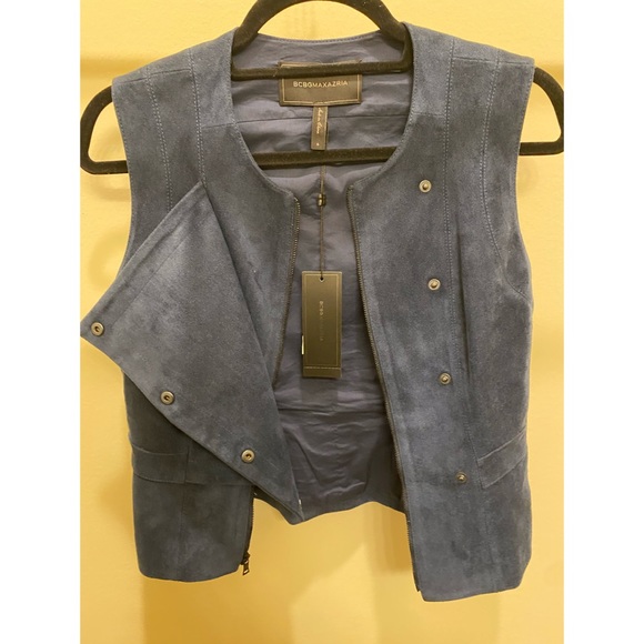 BCBGmaxazria Blue Suede Vest w/ Cutouts - Picture 3 of 5